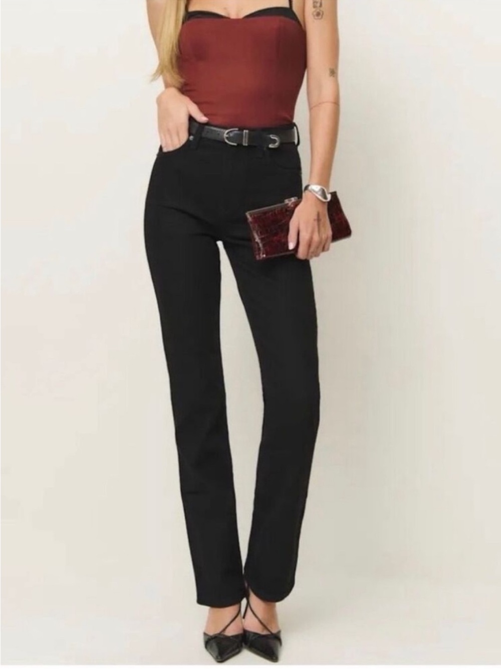 Reformation Jax Stretch High Rise Straight Jeans in Black